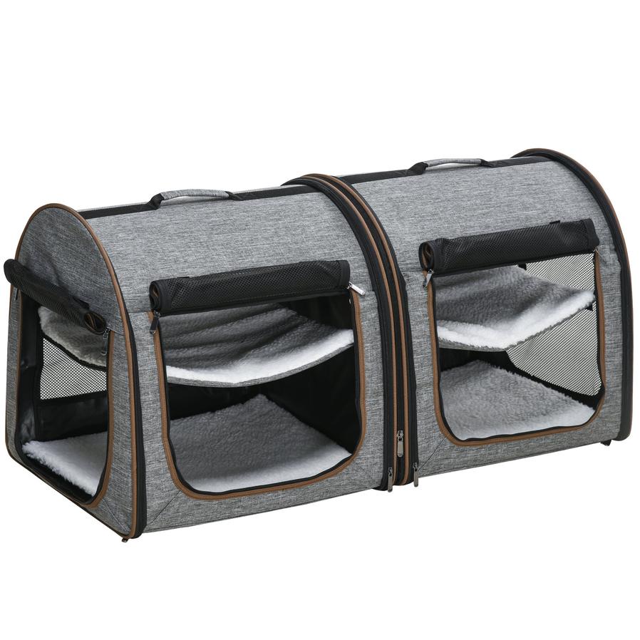 HKM-904467 Soft-Sided Portable Pet Cat Carrier with Padded Divider and Storage Bag - Grey