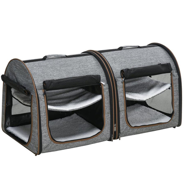 HKM-904467 Soft-Sided Portable Pet Cat Carrier with Padded Divider and Storage Bag - Grey