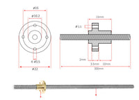 HKM-904467 T-shaped Trapezoid Screw Rod for 3D Printer Motor Drive, 2-200 mm Lead with Nut