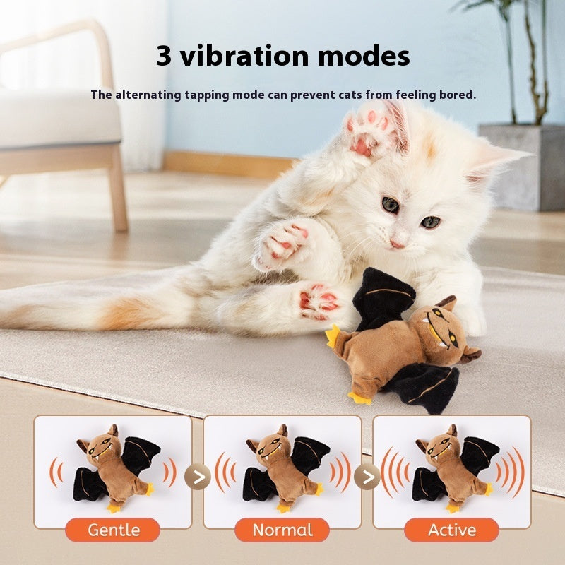HKM-9046589 Rechargeable Plush Electric Cat Toy with Swinging Wings - Halloween Bat and Naughty Pumpkin Designs