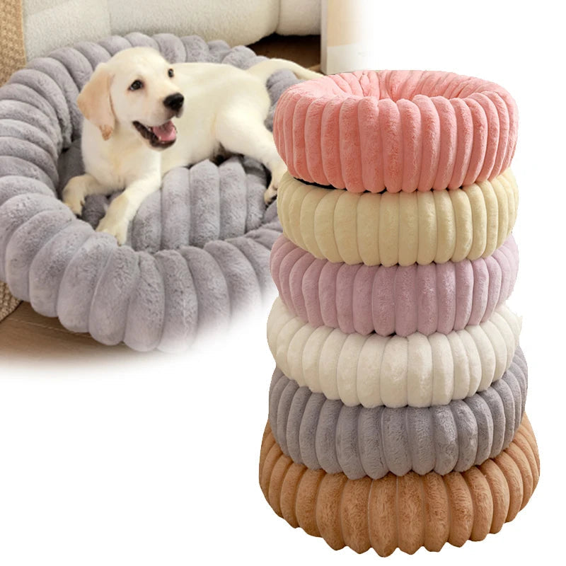 HKM-9049021 Long Plush Round Cat Nest & Dog Bed ¨C Winter Warm Soft Pet Sleeping Mat in Various Sizes and Colors