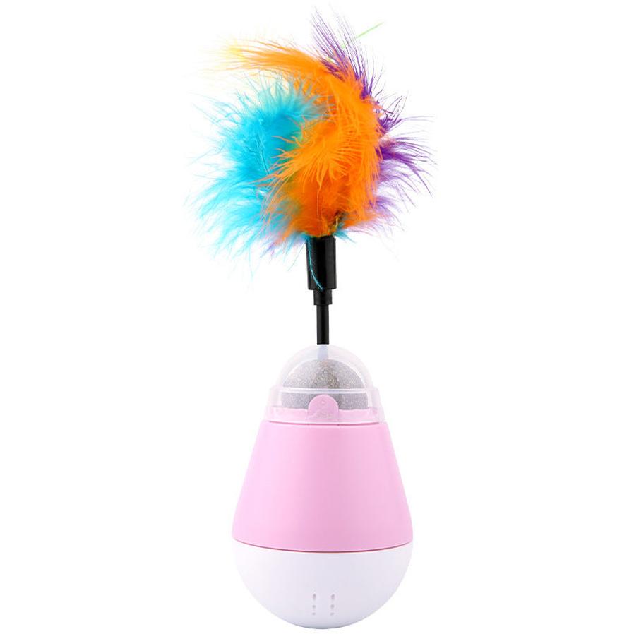 HKM-904979 Catnip-Infused Tumbler Spinning Ball with Feather, Available in Pink, Green, and Gray