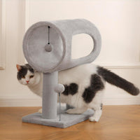 HKM-9050429 Gray Indoor Cat Tree with Tunnel Bed, Hanging Ball, and Scratching Post for Cats