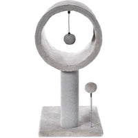 HKM-9050429 Gray Indoor Cat Tree with Tunnel Bed, Hanging Ball, and Scratching Post for Cats