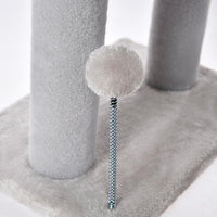HKM-9050429 Gray Indoor Cat Tree with Tunnel Bed, Hanging Ball, and Scratching Post for Cats