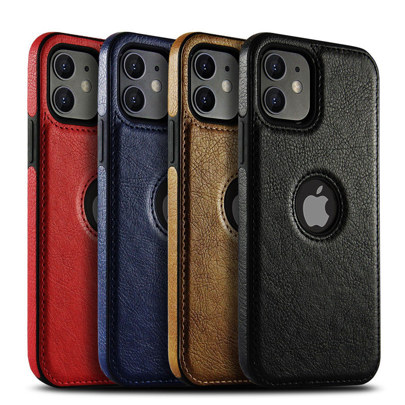 HKM-905043 All-Inclusive Leather Grain Mobile Phone Case with Stitching - Available in Black, Brown, Red, and Royal Blue