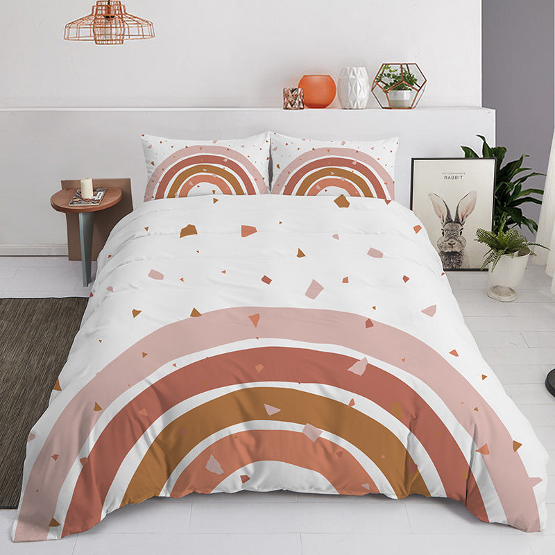HKM-905107 Pastel Landscape Three-Piece Bedding Set for 1.8m Bed - Soft Chemical Fiber Material with Printing Finish