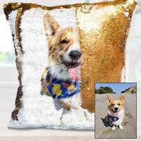 HKM-905171 Personalized Photo Sequins Pillow - Custom Pet Design 40cm x 40cm in Gold