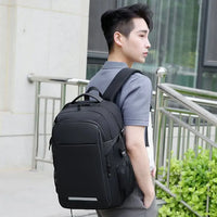 HKM-905171 Waterproof Black Laptop Backpack with USB Charging Port for School and Travel