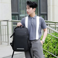 HKM-905171 Waterproof Black Laptop Backpack with USB Charging Port for School and Travel