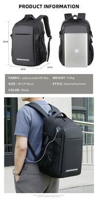 HKM-905171 Waterproof Black Laptop Backpack with USB Charging Port for School and Travel