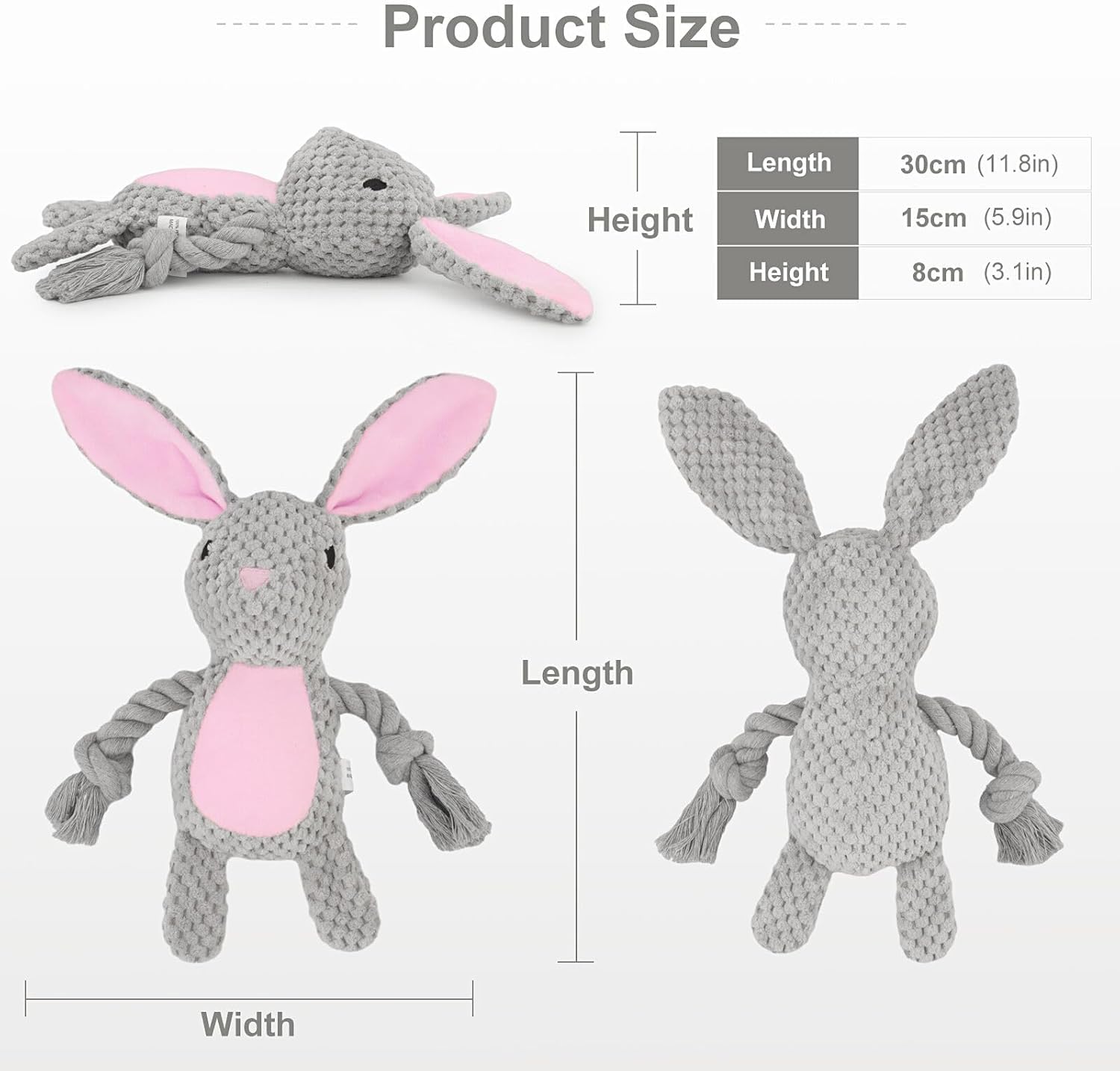 HKM-9052221 Interactive Plush Dog Squeaker Toy with Crinkle Paper and Cotton Rope for Small to Medium Dogs