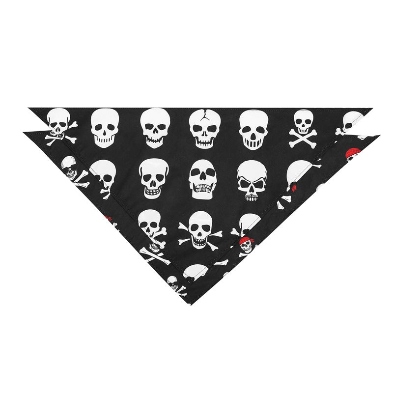 HKM-9052349 Halloween Skull Dog Slobber Towel - Polyester Triangle Scarf for Dogs