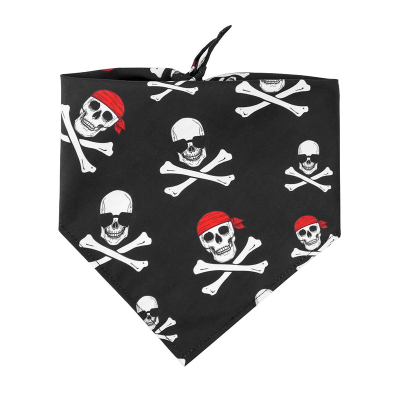 HKM-9052349 Halloween Skull Dog Slobber Towel - Polyester Triangle Scarf for Dogs
