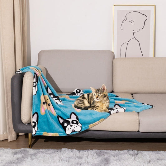 HKM-905235 Double-Sided Flannel Pet Blanket in Cartoon Patterns - Warm and Cozy Kennel Mat for Dogs