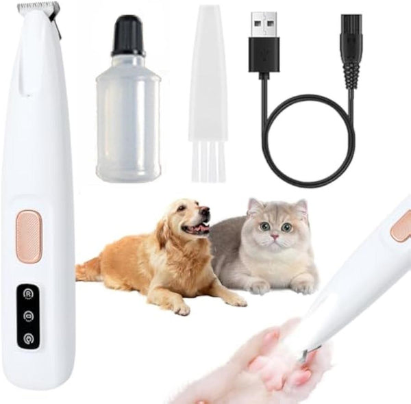 HKM-905299 Electric Dog Paw Trimmer with LED Light - Rechargeable Low Noise Pet Clipper