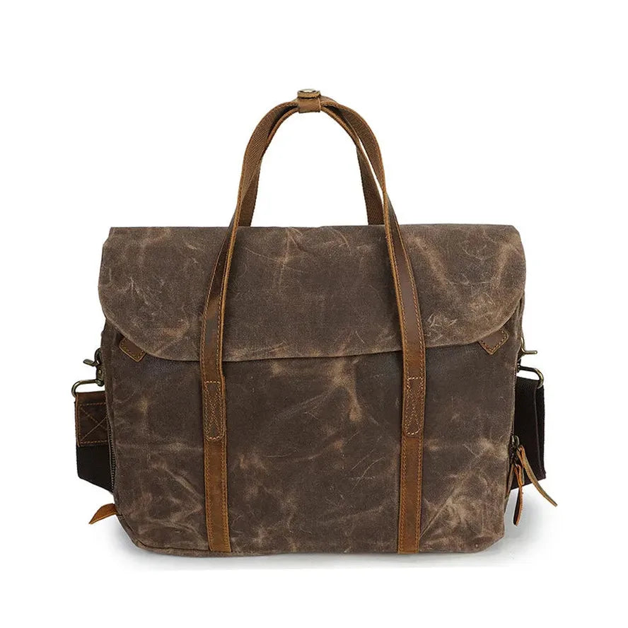 HKM-905363 Vintage Oil Waxed Canvas Handbag for Men - Elegant Laptop Briefcase with Classic Briefcase Design