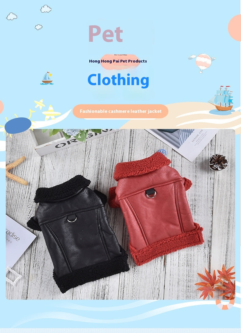 HKM-9055293 Fashion Cashmere Lambswool Dog Coat - Casual Thermal Pet Clothing in Red and Black, Sizes S to 3XL