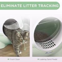 HKM-9056189 Large Hooded Cat Litter Box with Lid, Scoop, Leaking Sand Pedal, Top Handle - Light Green