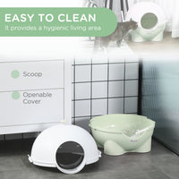 HKM-9056189 Large Hooded Cat Litter Box with Lid, Scoop, Leaking Sand Pedal, Top Handle - Light Green