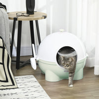 HKM-9056189 Large Hooded Cat Litter Box with Lid, Scoop, Leaking Sand Pedal, Top Handle - Light Green