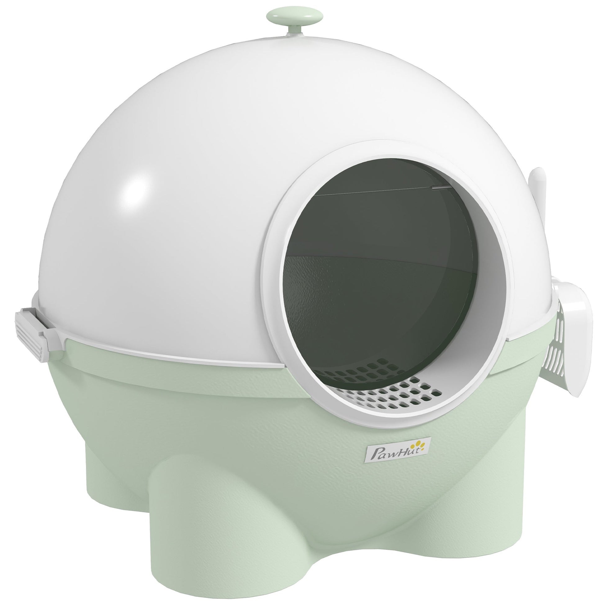 HKM-9056189 Large Hooded Cat Litter Box with Lid, Scoop, Leaking Sand Pedal, Top Handle - Light Green