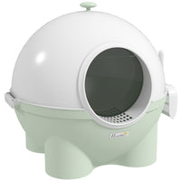 HKM-9056189 Large Hooded Cat Litter Box with Lid, Scoop, Leaking Sand Pedal, Top Handle - Light Green