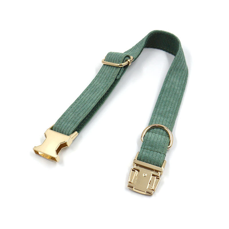 HKM-9056573 Duck Poop Green Striped Corduroy Dog Collar - Available in Multiple Sizes (XS to XL)