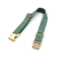 HKM-9056573 Duck Poop Green Striped Corduroy Dog Collar - Available in Multiple Sizes (XS to XL)