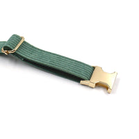HKM-9056573 Duck Poop Green Striped Corduroy Dog Collar - Available in Multiple Sizes (XS to XL)