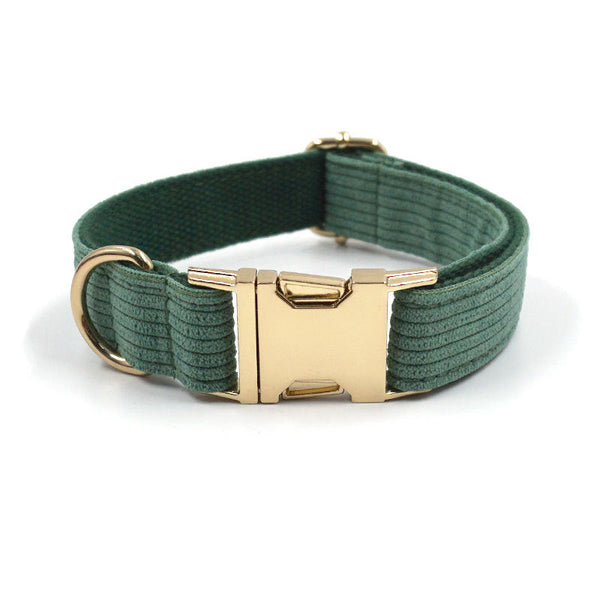 HKM-9056573 Duck Poop Green Striped Corduroy Dog Collar - Available in Multiple Sizes (XS to XL)
