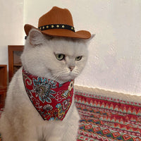HKM-9058109 Brown Cowboy Hat with Triangle Scarf for Pets - Various Sizes Available