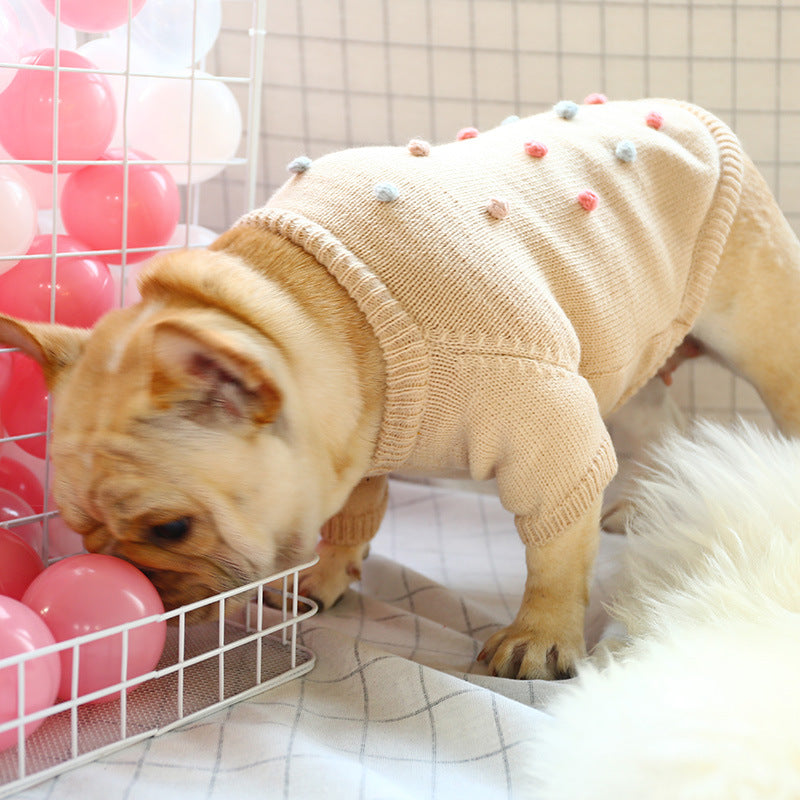 HKM-9058493 Cozy Acrylic Two-Legged Pet Sweater for Autumn and Winter in Pearl Milk Tea Color