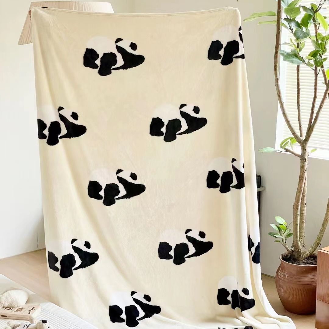 HKM-905939 Panda Pattern Flannel Blanket, Soft Fiber, 150x200cm, All Seasons