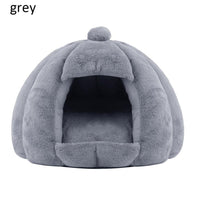 HKM-905939 Plush Velvet Yurt Nest for Cats and Dogs - Thickened Rabbit and Pull Plush, Orange, Yellow, Grey
