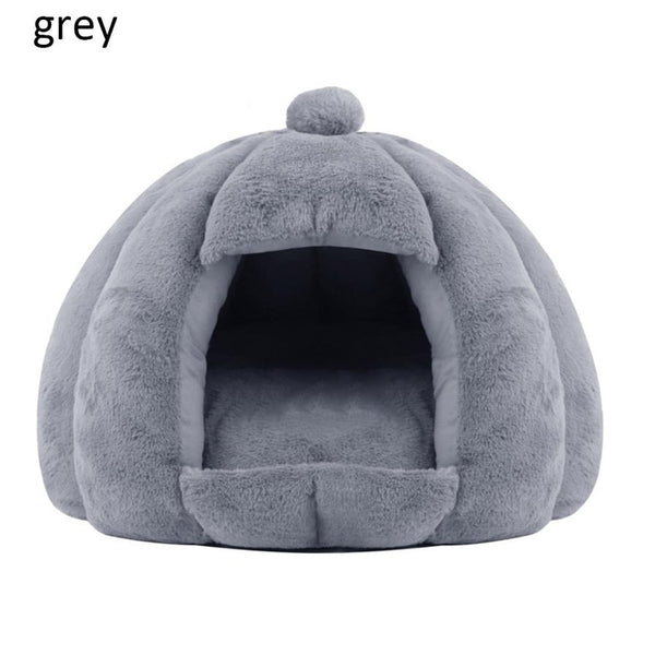 HKM-905939 Plush Velvet Yurt Nest for Cats and Dogs - Thickened Rabbit and Pull Plush, Orange, Yellow, Grey