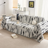 HKM-906003 Chenille Striped All-Season Sofa Cover - Universal Fit, Black and White