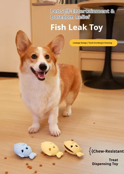 HKM-9060157 Fish-Shaped Slow Feeder Dog Treat Dispenser Toy – Durable Silicone Chew Toy for Boredom Relief and Teeth Cleaning