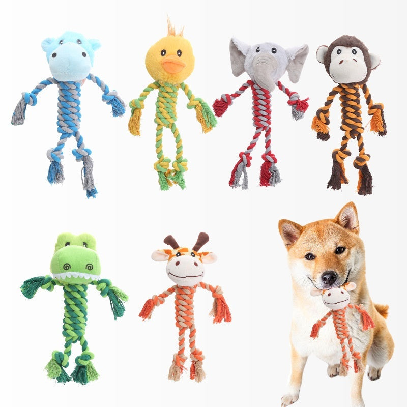 HKM-9061309 Animal-Shaped Plush Dog Toy for Molar Chewing - Bite-Resistant Hippo, Giraffe, Elephant, and Duck