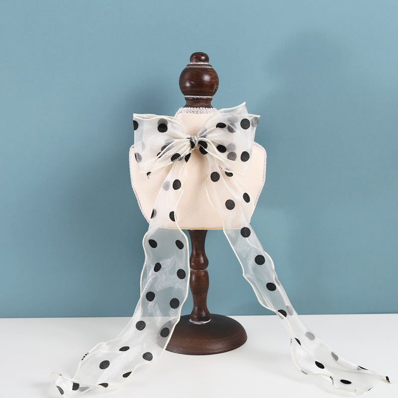 HKM-9062461 Polka Dot Bowknot Adjustable Cat Collar with Organza Detail in Princess Style