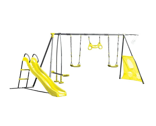 HKM-906387 Outdoor Kids Swing Set with Slide for Garden and Courtyard Playtime Fun