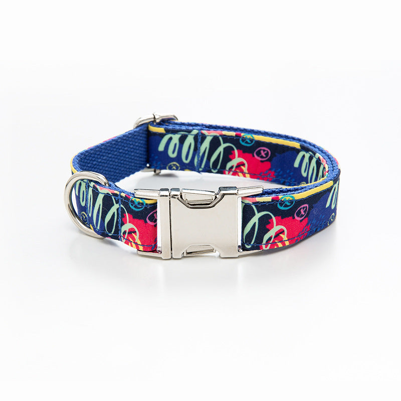 HKM-9066045 Graffiti Print Pet Collar and Leash Set in Blue for All Pets