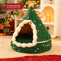 HKM-9066301 Cozy Christmas Tree Cat Nest in Soft PP Cotton - Available in S, M, L Sizes