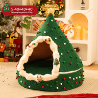 HKM-9066301 Cozy Christmas Tree Cat Nest in Soft PP Cotton - Available in S, M, L Sizes