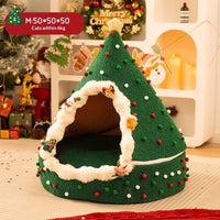 HKM-9066301 Cozy Christmas Tree Cat Nest in Soft PP Cotton - Available in S, M, L Sizes