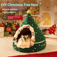 HKM-9066301 Cozy Christmas Tree Cat Nest in Soft PP Cotton - Available in S, M, L Sizes