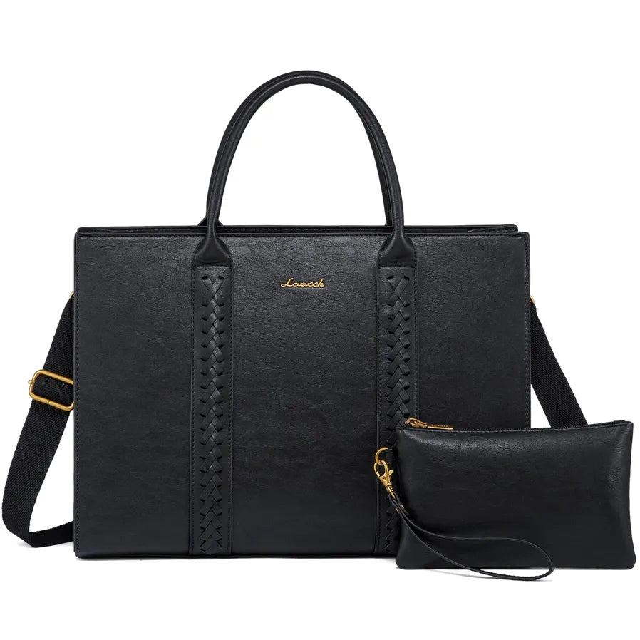 HKM-906643 Stylish Ladies Women's Leather Briefcase for 15.6 Inch Laptop - Vintage Style Office Tote Bag