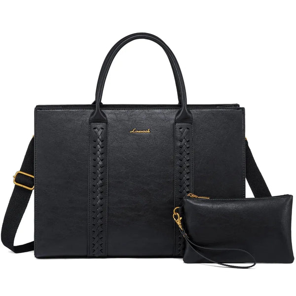 HKM-906643 Stylish Ladies Women's Leather Briefcase for 15.6 Inch Laptop - Vintage Style Office Tote Bag
