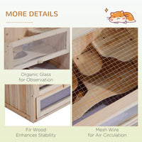 HKM-9069885 2-Tier Hamster Habitat with Openable Top, Front Door, Shelf, and Ladder - Stable Fir Wood Frame in Natural Finish