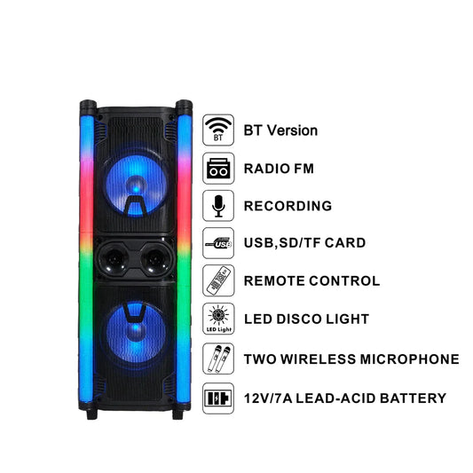 HKM-907091 Portable PA Speaker System with Dual 10" Woofers, 60W Tweeter, and Party Lights